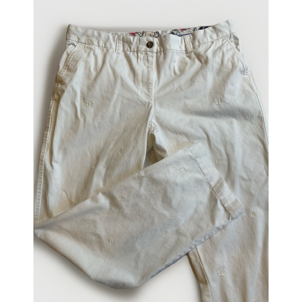 Brooks Brothers White Cotton Chino‎ Pants Embroidered Anchors Size 12 Straight